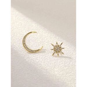CRESCENT MOON & STAR GOLD DIAMOND STUD EARRINGS